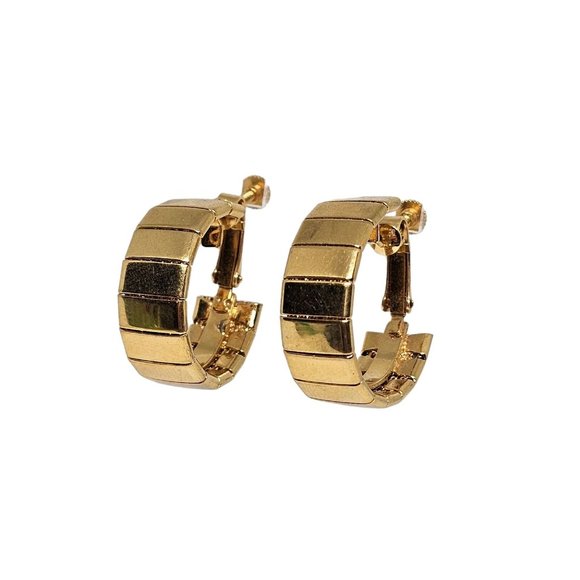 Vintage signed Napier Screw‎ Back Earrings Gold Tone Hoop Mid Century Modern - Picture 5 of 16